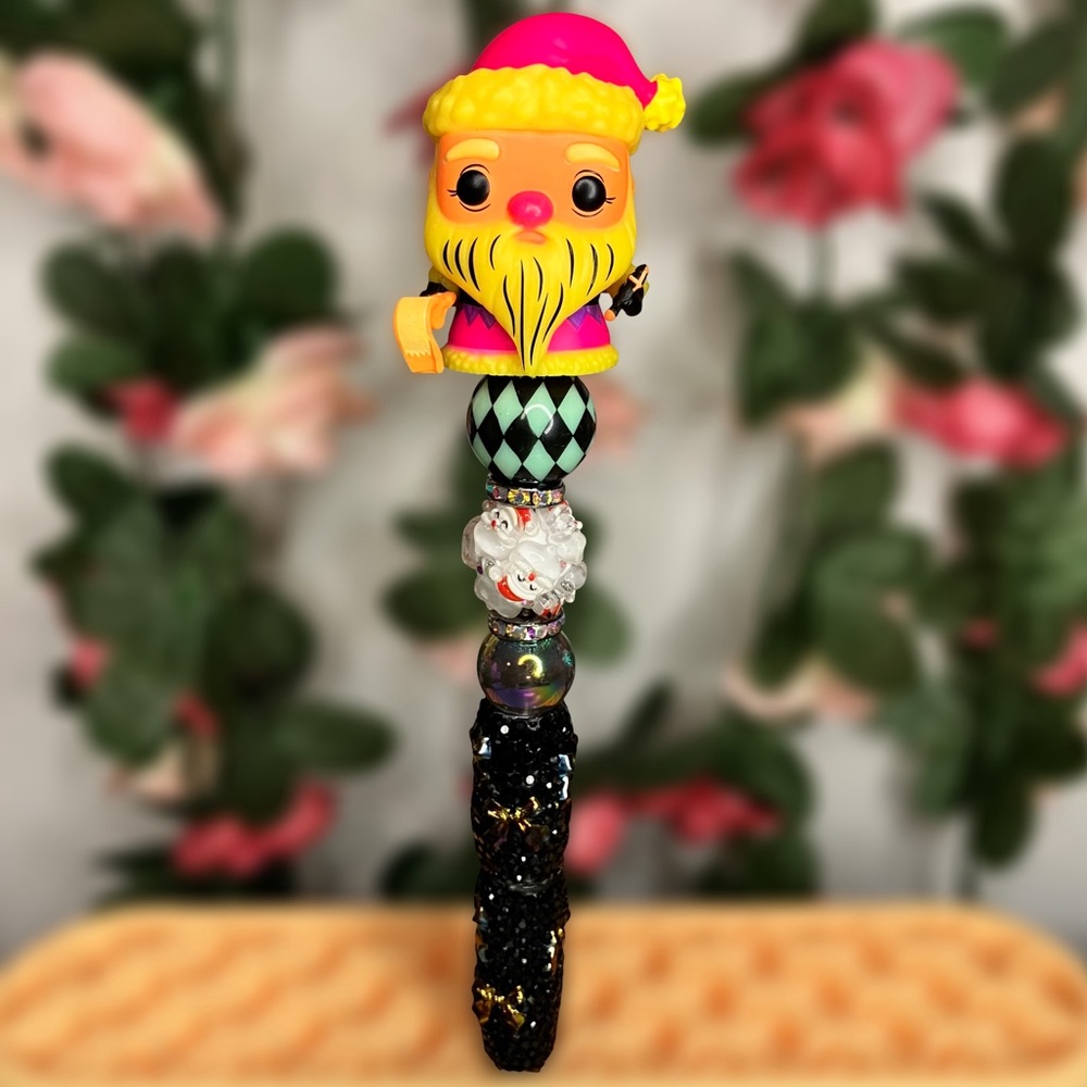 Neon Santa with his Naughty & Nice List Handmade Beaded Pen